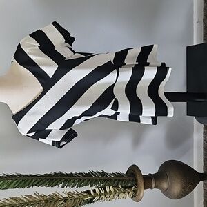 Agnes Orinda Black and White Striped Peplum Blouse